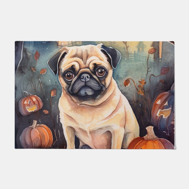 Paillasson Pug d'Halloween avec citrouilles effrayant  (Devant)