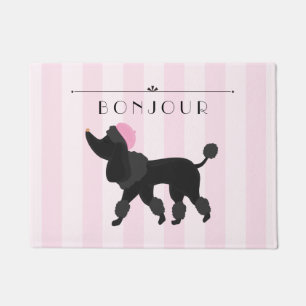 Paillasson Rayure rose chic de Paris avec le caniche français