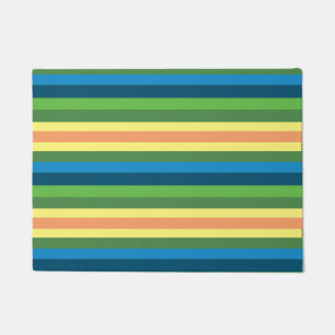Paillasson Rayures I, Bleu, Vert, Lignes Jaunes Porte Mat