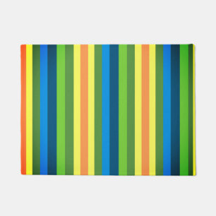 Paillasson Rayures I, Bleu, Vert, Lignes Jaunes Porte Mat