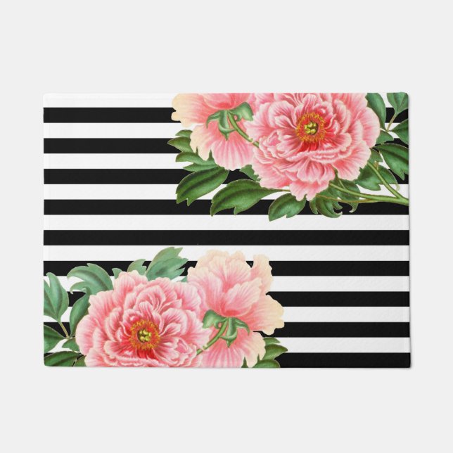 Paillasson rayures noires de pivoines (Devant)