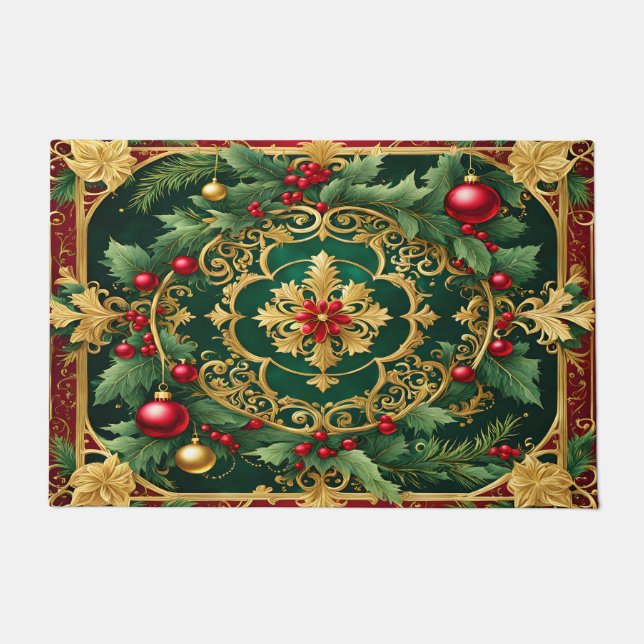 Paillasson Red Green Gold Noël Porte de Noël (Devant)