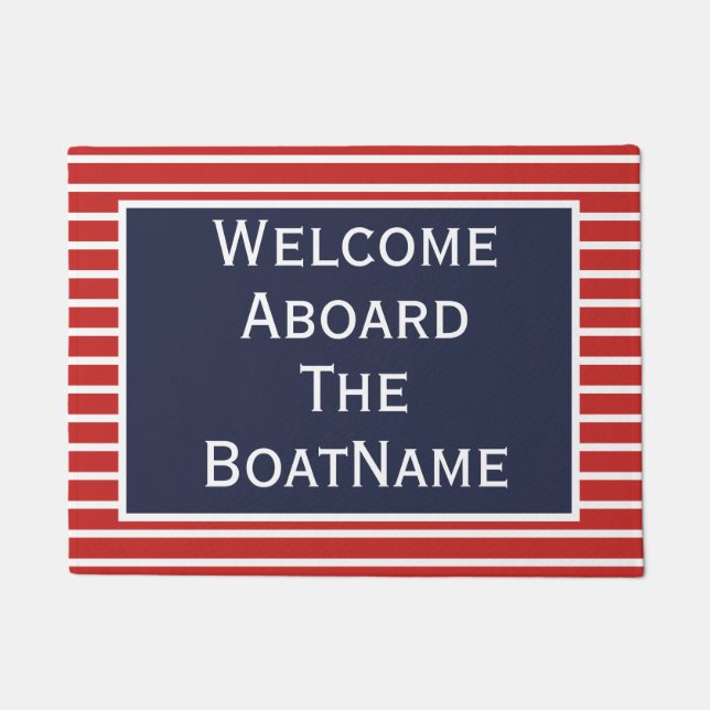 Paillasson Red White & Blue Welcome Aboard Boat Doormat (Devant)