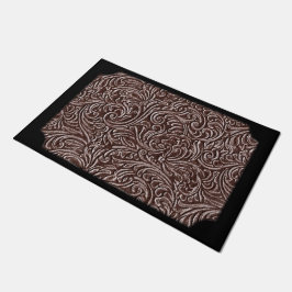 Paillasson Regard rustique usiné de chocolat en cuir de brun