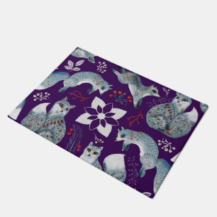 Paillasson Renards bleus stylisés avec des motifs floraux com