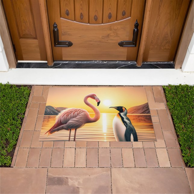 Paillasson Rencontre avec le coucher de soleil de Flamant ros (De plein air)