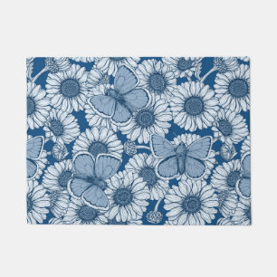 Paillasson Ressort bleu, fleurs sauvages, marguerites