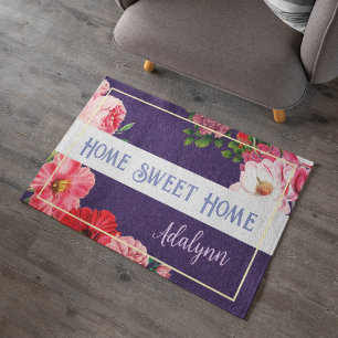 Paillasson Retro Garden Nom de salutation personnalisé Violet