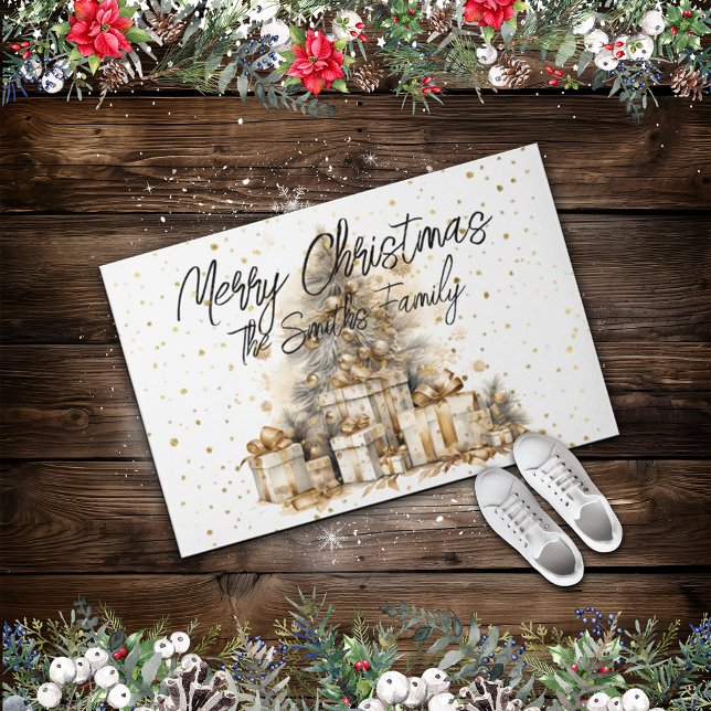 Paillasson Retro Gold Christmas Tree Nom de famille (Créateur téléchargé)