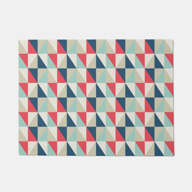 Paillasson Rétro motif rouge et bleu géométrique de triangles (Devant)
