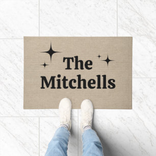 Paillasson Retro Nom personnalisé Modèle burlap rustique chic