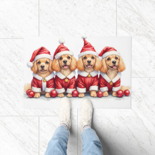 Paillasson Robe de Noël Lhasa Apso Chapeau de Père Noël