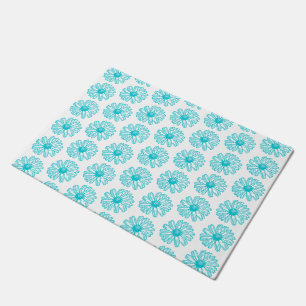 Paillasson Robin Egg Blue Daisy Print, Hippie Flowers Motif