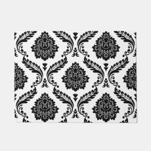 Paillasson Rococo Damassé Grand Motif Noir sur Blanc