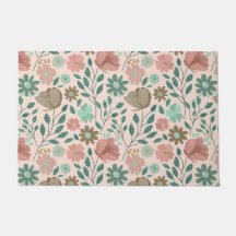Paillasson rose botanique vert brun