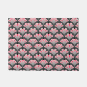Paillasson Rose de lis d'art déco, gris/gris et de corail