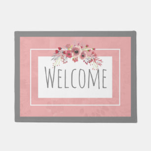 Paillasson Rose et accueil floral gris