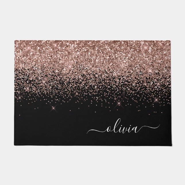 Paillasson Rose Gold Blush Pink Parties scintillant Script Mo (Devant)