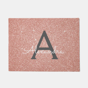 Paillasson Rose Gold Sparkle Glitter Monogram