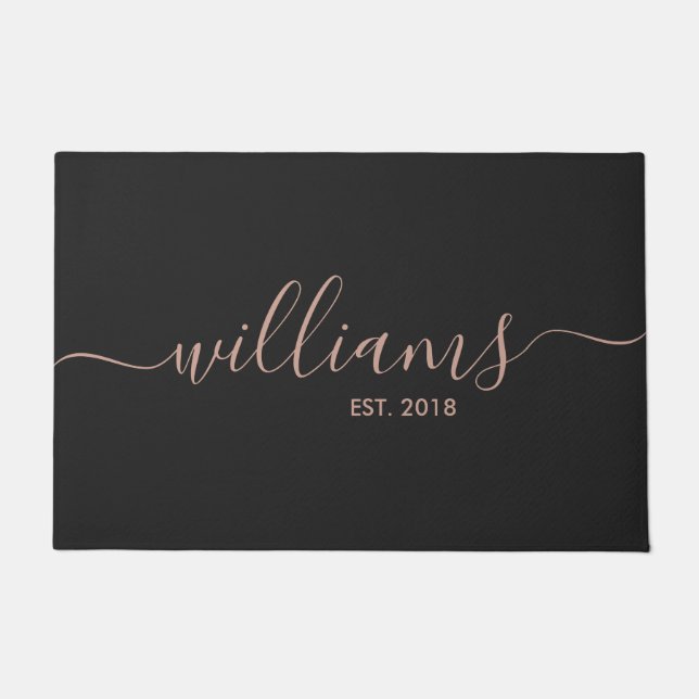 Paillasson Rose manuscrit Gold Nom de famille Welcome Mat (Devant)