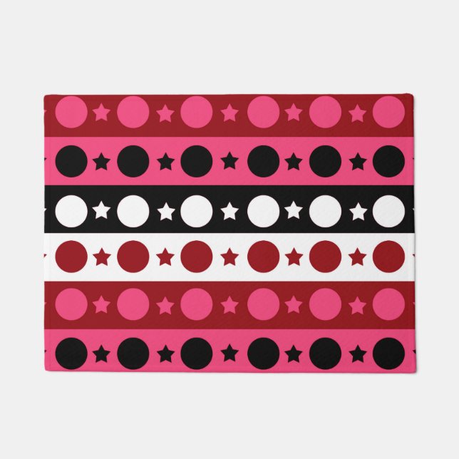 Paillasson Rose noir blanc Cercle Étoiles rayures Design (Devant)