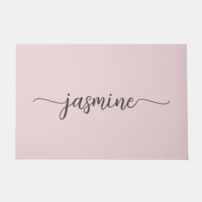 Paillasson Rose Pâle Féminin Personnalisé Monogramme Nom (Devant)