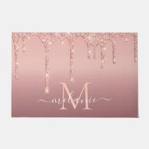 Paillasson Rose Parties scintillant or Lettre personnalisée V