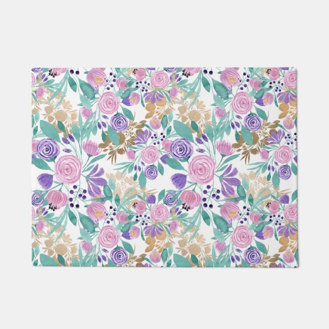 Paillasson Rose violet violet or Aquarelle Feuille (Devant)