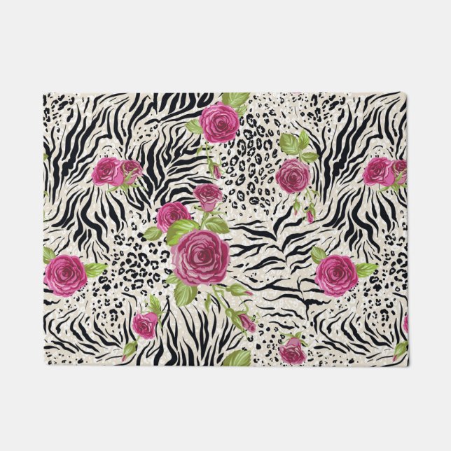 Paillasson Roses sur le motif animal (Devant)