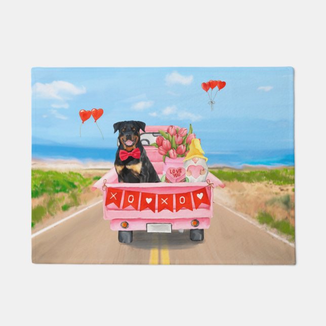 Paillasson Rottweiler Chien Saint Valentin Coeurs de Camion (Devant)