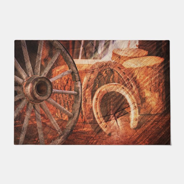 Paillasson Roue en Wagon Rustique Horseshoes Style Occidental (Devant)
