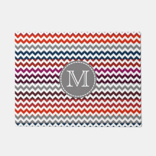Paillasson Rouge blanc gris Chevron Zigzag Monogramme