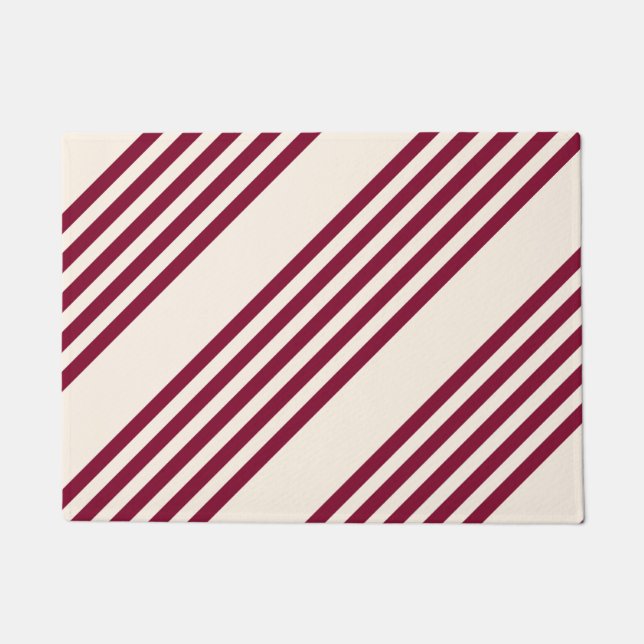Paillasson Rouge bordeaux et beige cinq rayures motif (Devant)
