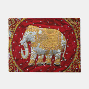 Paillasson Rouge embelli et or d'éléphant d'Asie