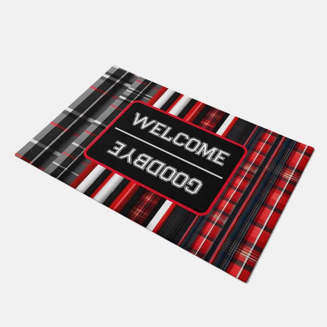 Paillasson Rouge Noir Abstrait Plaid Collection tendance (Incliné)