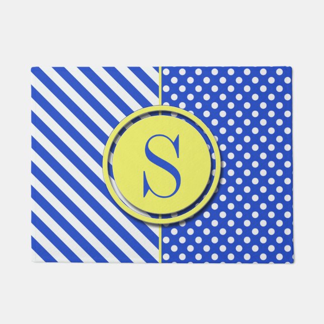 Paillasson Royal Blue Combinaison Pois Et Bandes (Devant)