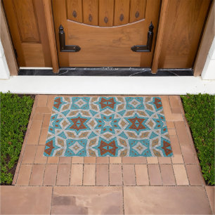 Paillasson Rust Terracotta Brown Turquoise Blue Tribal Art