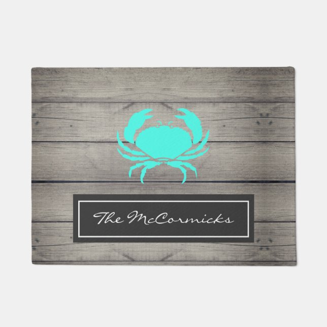 Paillasson Rustic Beach House Turquoise Crabe bleu Famille Mo (Devant)