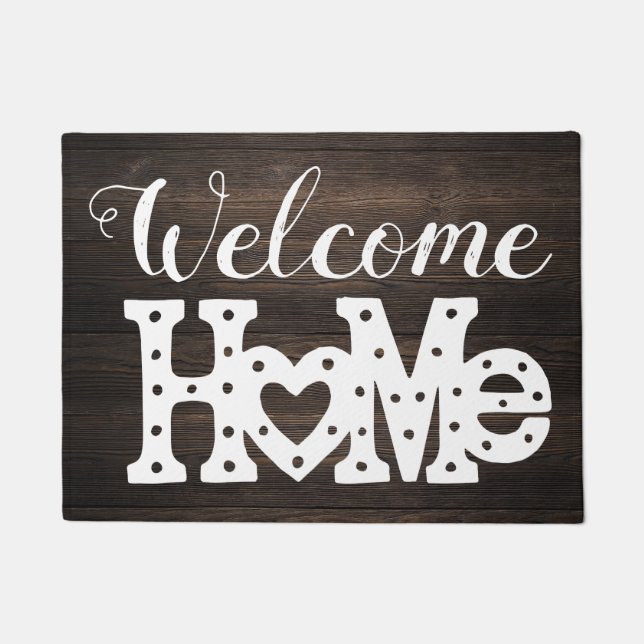 Paillasson Rustic Chic "Welcome Home" Effet Bois (Devant)