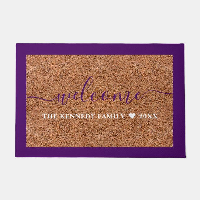 Paillasson Rustic Coir Welcome Nom De Famille Purple Outdoor (Devant)