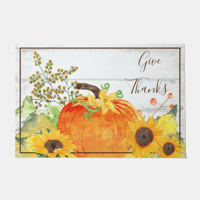 Paillasson Rustic Donner Merci Sunflowers et Citrouille (Devant)