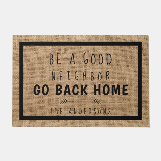 Paillasson Rustic Funny Farmhouse Burlap Soyez un bon voisin (Devant)