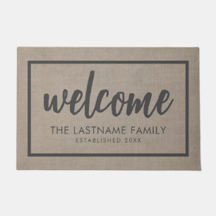 Paillasson Rustic Modern Burlap - Bienheureux Script Bienvenu