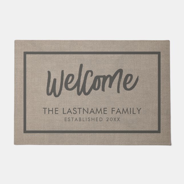 Paillasson Rustic Modern Burlap - Script Welcome (Devant)
