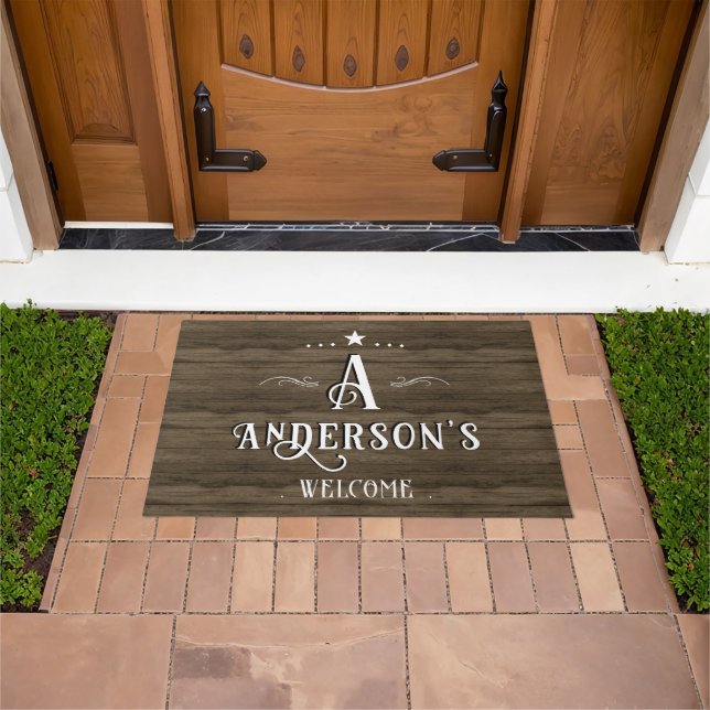 Paillasson Rustic Wood Nom de famille Mat de bienvenue (De plein air)