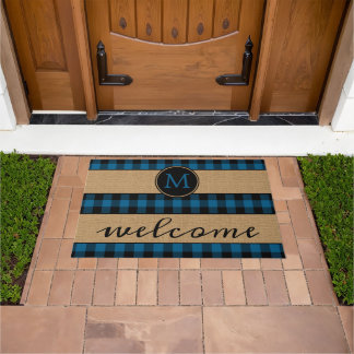 Paillasson Rustique Bleu Noir Buffalo Check Plaid Motif