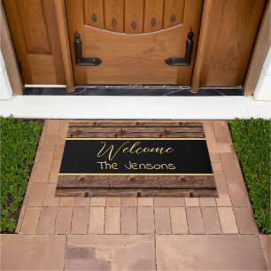 Paillasson Rustique Brown Patiné Faux Wood Welcome