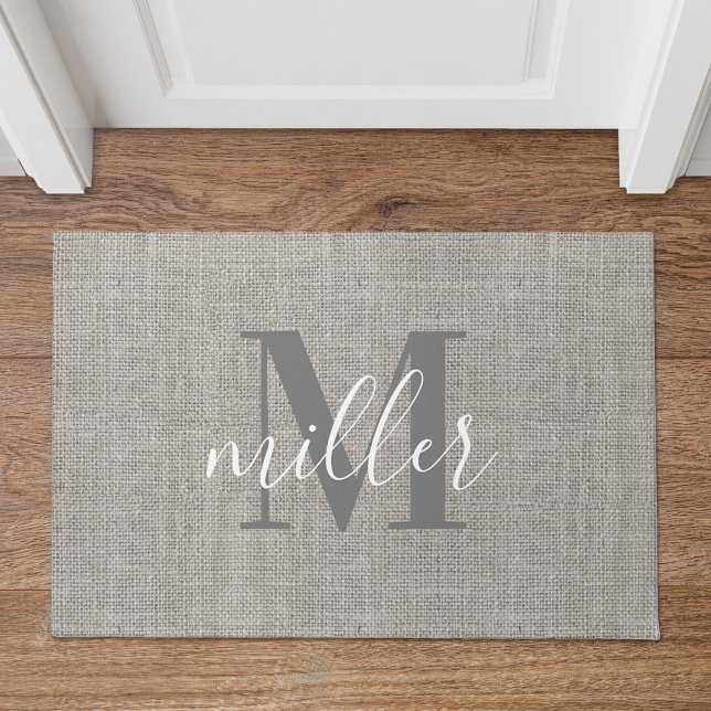 Paillasson Rustique Burlap Monogramme Nom de famille Doormat (Créateur téléchargé)