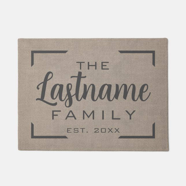 Paillasson Rustique moderne Burlap - Script de famille Bienve (Devant)
