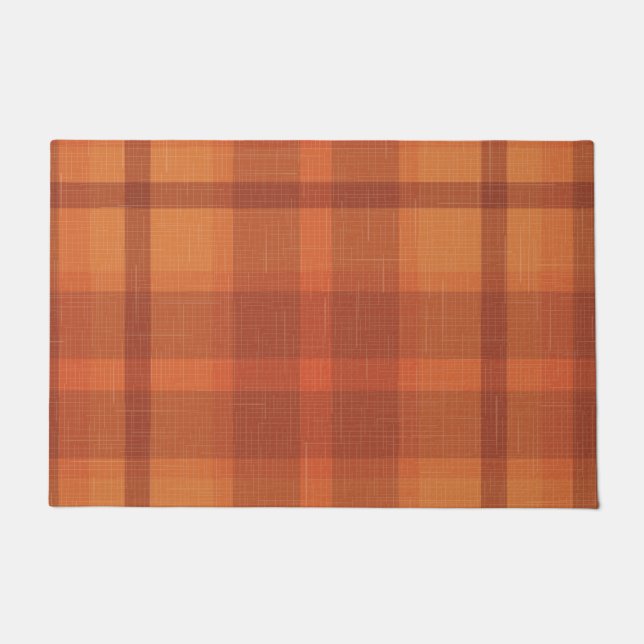 Paillasson Rustique Orange Automne Plaid Tartan (Devant)